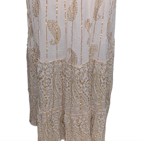 Anthropologie X Magic Me Cream And Metallic Gold Bohemian Lace Midi Dress SZ‎ XL - Picture 3 of 10